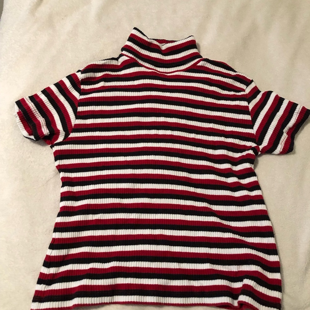 Striped Turtleneck Short Sleeve Sweater Top
